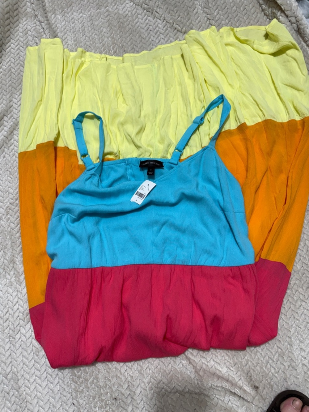 Lane Bryant Turquoise Pink Orange Yellow Colorblock Spaghetti Strap Dress